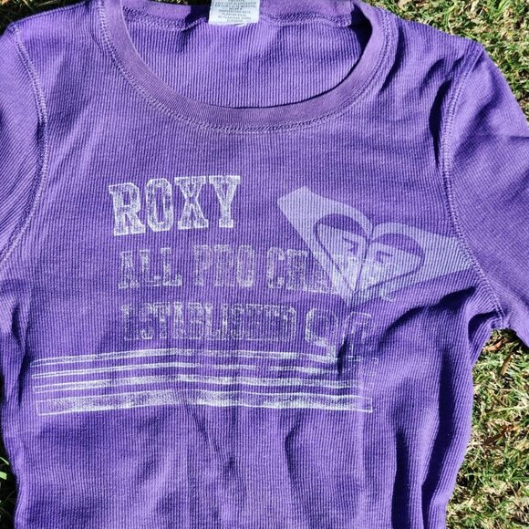 Y2k Roxy Purple Ribbed Henley Longsleeve 💜💜💜 - Picture 4 of 8
